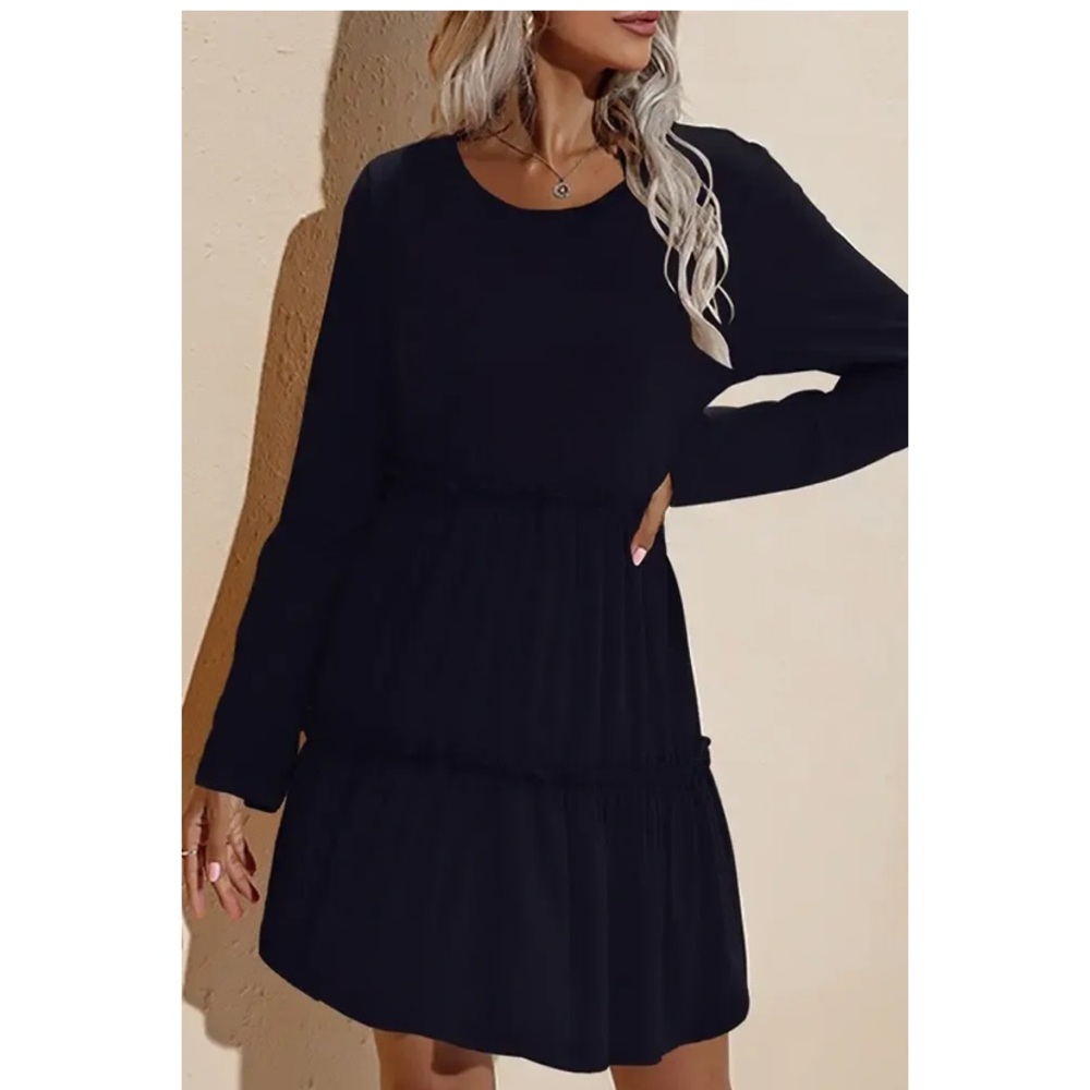 Crew Neck Ruffle Flow Dress - Picture 2 of 2